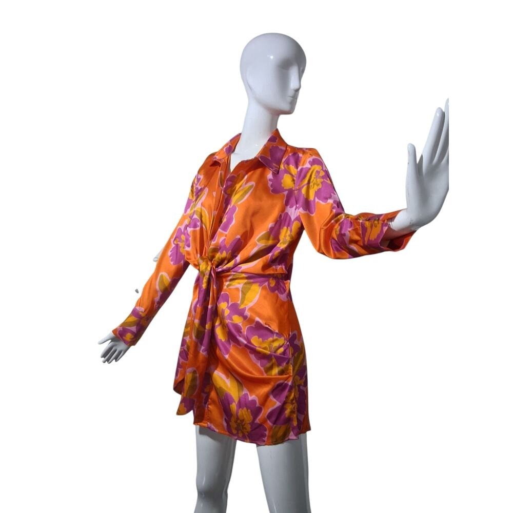 RNWY Women's size Medium Satin Floral Dopamine Festival Tie Party Dress